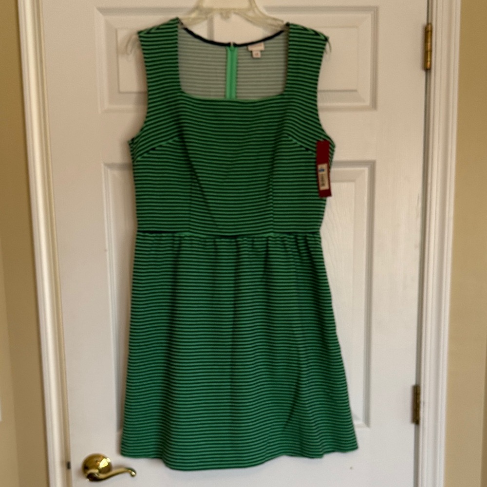 NWT Green Navy Striped Sleeveless Dress Summer Party Preppy Garden